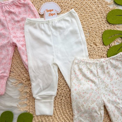 Kit 3 Calças - Libélulas, Off White e Raminhos  - Off White e Rose